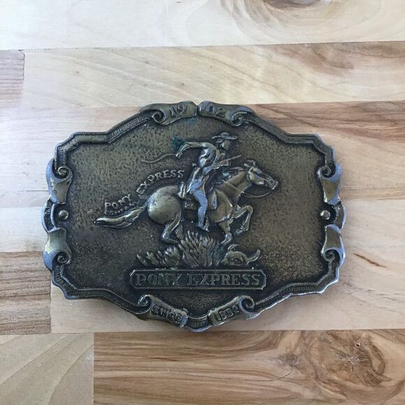 Vintage western EQUESTRIAN metal buckle belt Century Canada Pony Express cowboy - Picture 2 of 10